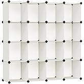 SONGMICS Cube Storage Organizer, Set of 16 Plastic Cubes, Closet Organizers and Storage, Room Organization, Bedroom Living Room, 12.2 x 48.4 x 48.4 Inches, Cream White ULPC442M01