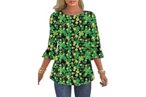 Roshop Christmas Shirts Womens 3 4 Sleeve Ruffle Holiday Outfits Themed Costume Tops