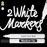 ARTISTRO 2 White Acrylic Paint Pens 3mm Medium Tip for Rock Craft Ceramic Wood