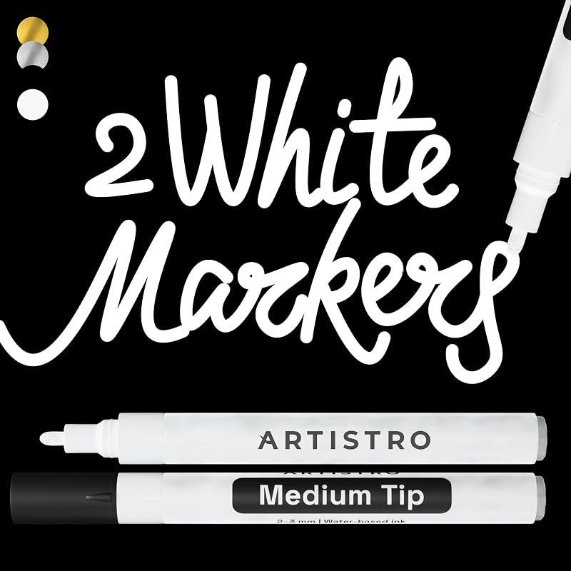 ARTISTRO 2 White Acrylic Paint Pens 3mm Medium Tip for Rock Craft Ceramic Wood