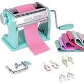 Polymer Clay Press Machine,Clay Roller Machine,Includes Clamp and Hand Crank,Stainless Steel Polymer Clay Tools for Clay Earring Making,7 Adjustable Thickness Setting Clay Pasta Machine-Green