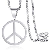 VASSAGO Peace Sign Necklace for Men Women Hippie Style Peace Necklace Stainless Steel Peace Symbol Jewelry 1960s 1970s Hippie Party Accessories Jewelry