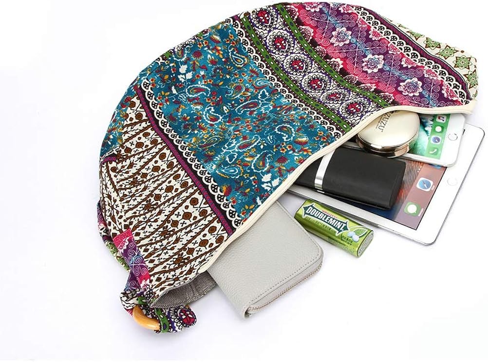 TENDYCOCO Hippie Bag Canvas Floral Shoulder Bag Hobo Soulder Purse Large Crossbody Bag for Women Ladies, Multicolour, 44 x 10 x 60 cm - Image 3
