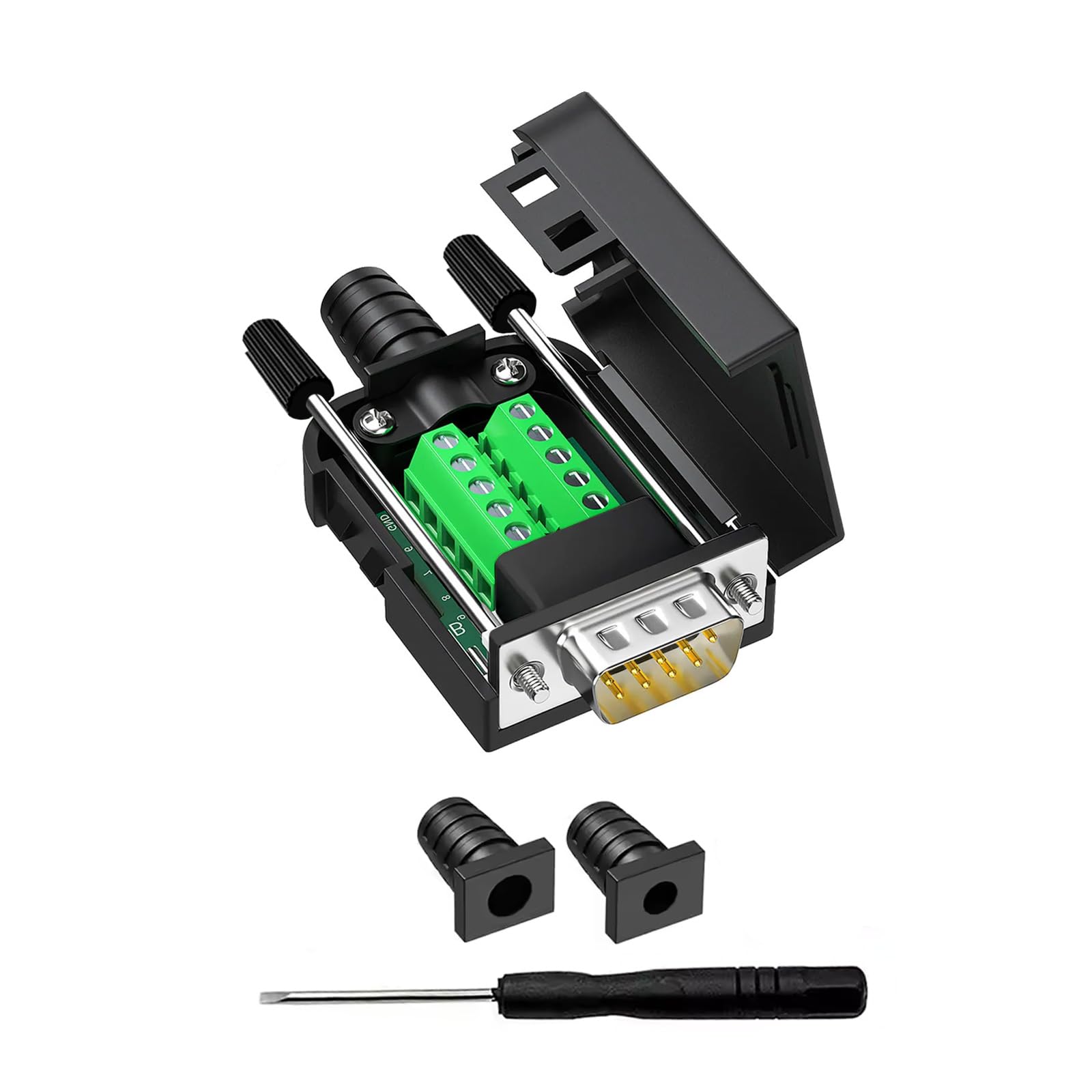 YIOVVOM DB9 Breakout Connector to Wiring Terminal RS232 D-SUB Male Serial Adapters Port Breakout Board Solder-Free Module with case(Male Connector)