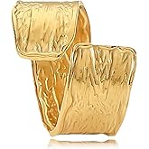 REELMAR Adjustable Hammered Ring for Women 18K Gold-Plated Chunky Textured Crossover Ring Vintage Open Wrap Around Ring Trendy Punk Statement Jewelry