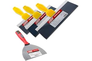 WALBOARD 4-Piece Wall Board Taping Knife Set - Blue Steel Drywall Finishing Knives 8"- 10"- 12" Plus 6" Soft Grip Joint Knife