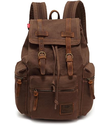 GEARONIC Vintage Canvas Backpack, Casual Daypack Backpacks for Men Women, 15inch Laptop Bag Travel Hiking Camping Rucksack