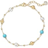 MEVECCO Gold Bracelet for Women Stone Mixed Bracelets 18K Gold Plated Handmade Custom Beaded Charm Chain Bracelet Stack Jewelry Gifts