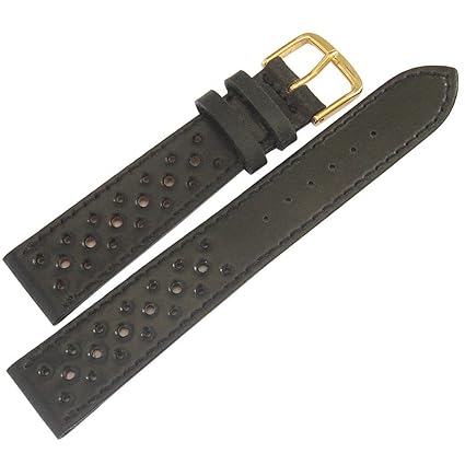 Shell Cordovan 19mm Black Leather Gold Buckle GT Rally Mens Watch Strap