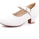 PANDANINJIA Molly Girls Dress Shoes Mary Jane Heels Flower Wedding Party Back to School Pump Shoes for Toddler Little Kid