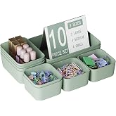 Homhut Drawer Organizers Bins 10 PCS for Bathroom Makeup Desk Office | with Non-slip Pads, 3 Sizes, Plastic Tray, Vanity Organizer, Kitchen Utensils Organizer