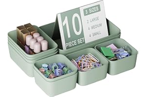 HOMHUT Plastic Drawer Organizers, 10 PCS Drawer Organizer Bins, Bathroom and Vanity Organizer Plastic Tray, Makeup organizer and storage for Makeup, Bedroom, Kitchen Gadgets Utensils and Office (Green)