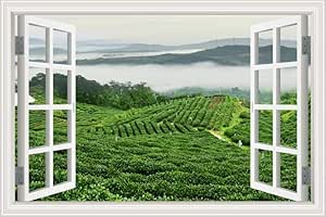 Efecto 3D Vista de la ventana Montañas verdes Pegatinas de pared