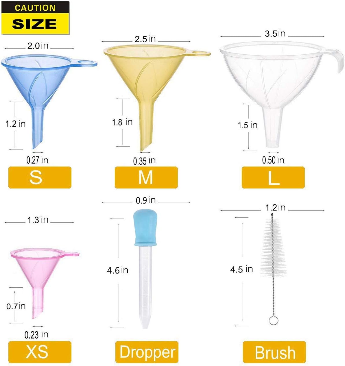 Delove Small Funnel Set of 6, Plastic Funnels for Kitchen 634759010456