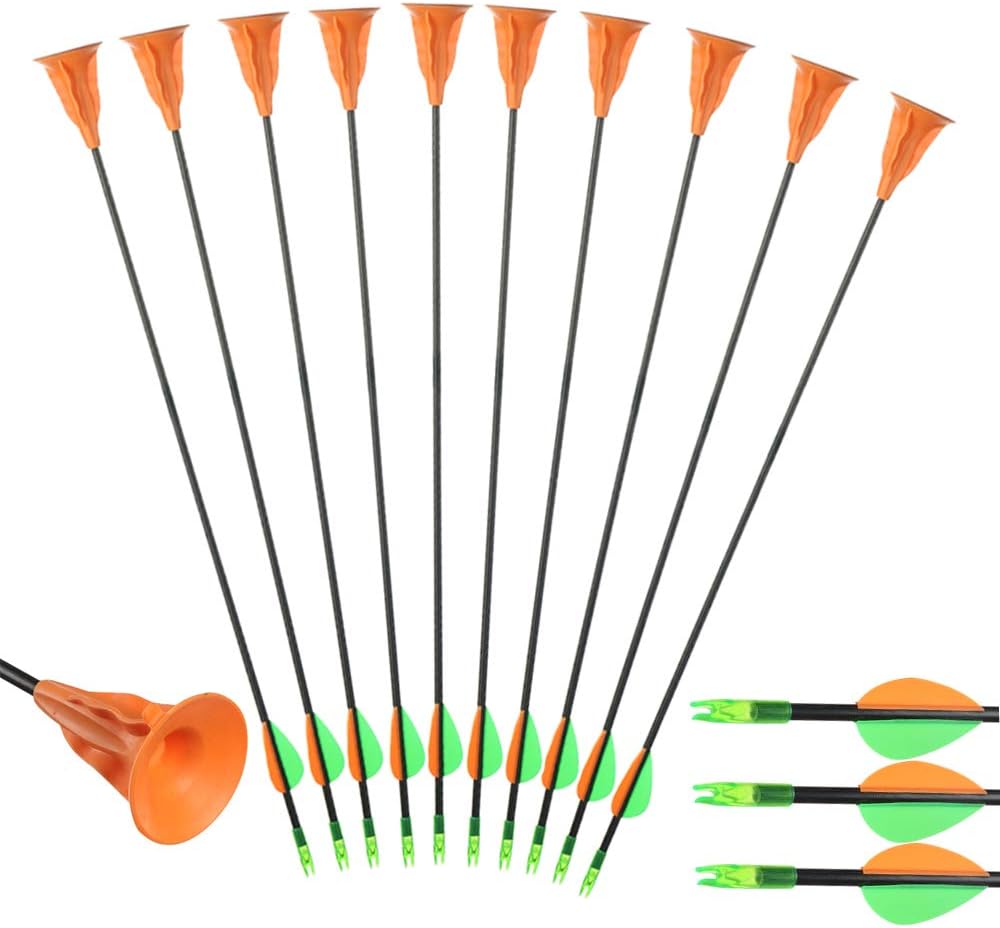 Huntingdoor Archery Suction Cup Arrows Fiberglass Fletched Vanes with Safe Fixed Suction Cup for Kids Youth Beginner for Target Practice Game 10 Pack