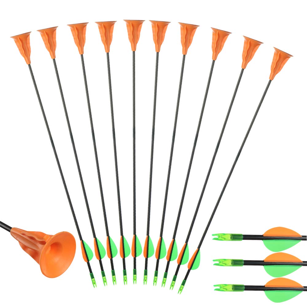 Huntingdoor Archery Suction Cup Arrows Fiberglass Fletched Vanes with Safe Fixed Suction Cup for Kids Youth Beginner for Target Practice Game (10 pcs)
