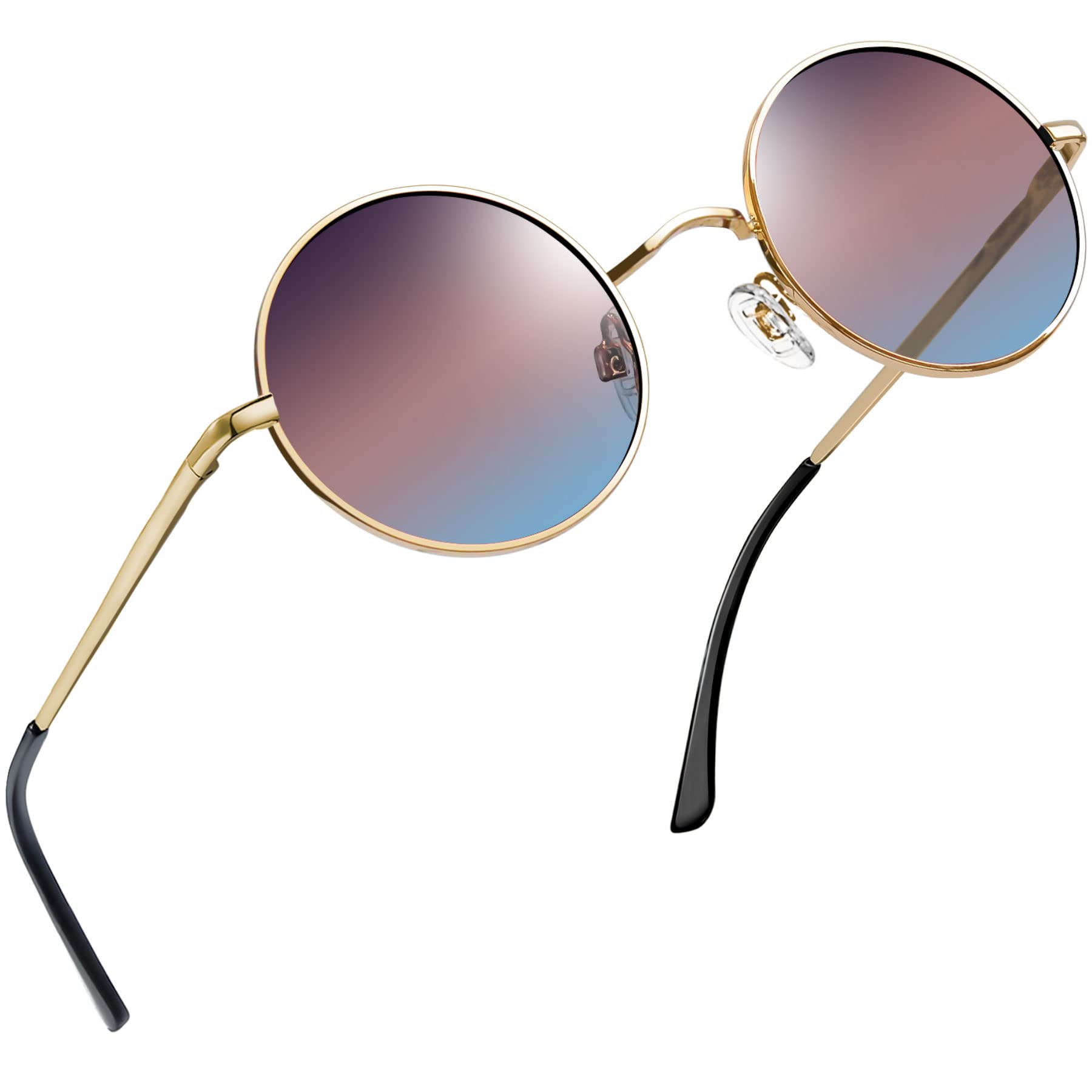 Joopin Vintage Lennon Round Sunglasses Women - Polarised UV400 Protection Metal Frame Retro Circle Sunglasses for Men and Women (Gold Frame Brown Blue Lens)