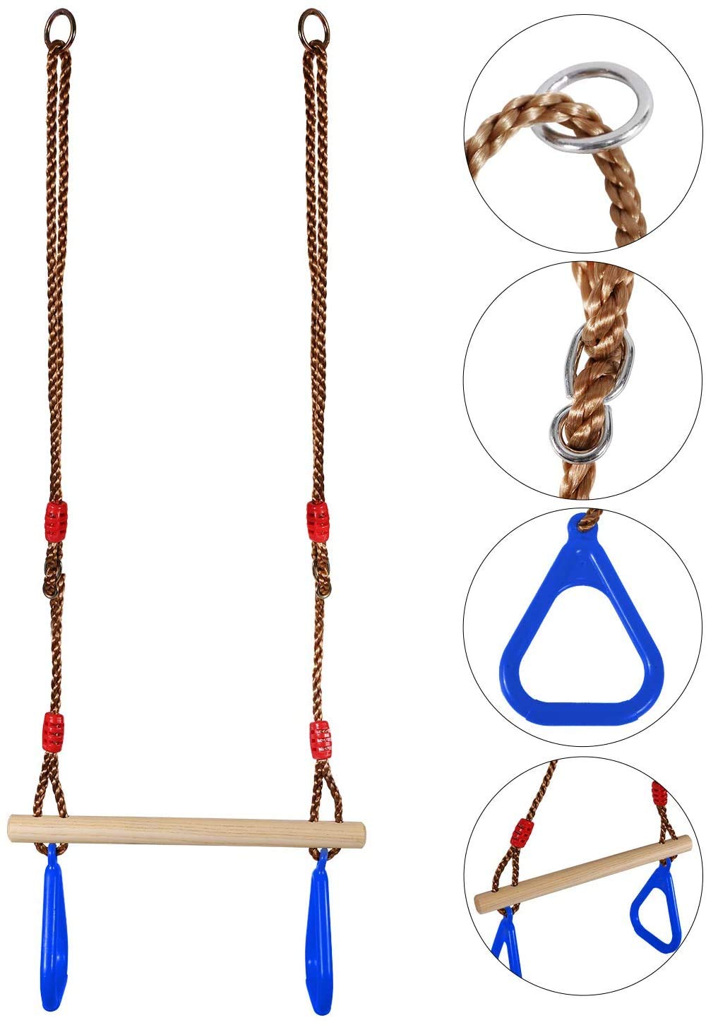 RedSwing Trapeze Swing Bar Rings, Trapeze Bar for Kids with Adjustable Rope, Locking Straps, Outdoor Swing Set Playground Accessories, Blue