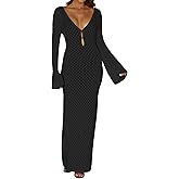 Leoparts Crochet Swimsuit Cover Up for Women Sexy V Neck Hollow Out Backless Maxi Dress Beach Bikini Coverup Dresses
