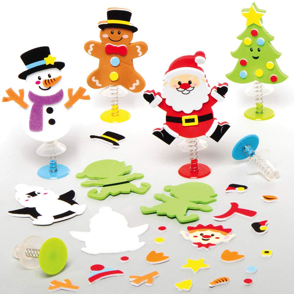 Baker Ross Christmas Jump-up Kits - Pack of 8, Party Bag Small Toy Craft Kits for Kids (AX488)