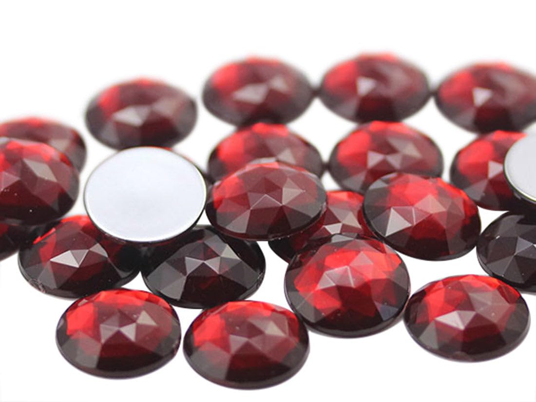 Photo 1 of 11mm Flat Back Round Acrylic Rhinestones Plastic Gems for Jewelry Making Costume Cosplay Embelishments - 75 Pieces (Red Ruby Garnet H133)