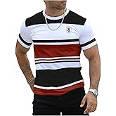 SOLY HUX Men's Color Block Striped T Shirt Short Sleeve Round Neck Summer Tops Casual Tee