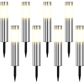 Heinstian 8 Pack Solar Pathway Lights Outdoor, Solar Walkway Lights with Polished Stainless Steel Layer, IP45 Waterproof Outdoor Solar Lights for Garden Yard Landscape Driveway Patio Deco