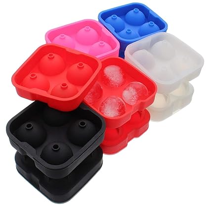 AZOD Ice Cube Tray Ball Maker for Bar Accessories Juice Whiskey Cocktail Drinks, Ice Ball Makers for Fridge (14x14x6, Silicon, Multi)