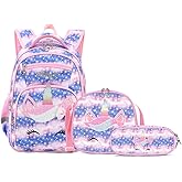 Cusangel Girls Backpack with Lunch Box Pencil Case,Cute Multi Compartment Preschool Elementary Primary Backpack for Girls Sky Unicorn 3pcs Backpack for Girls