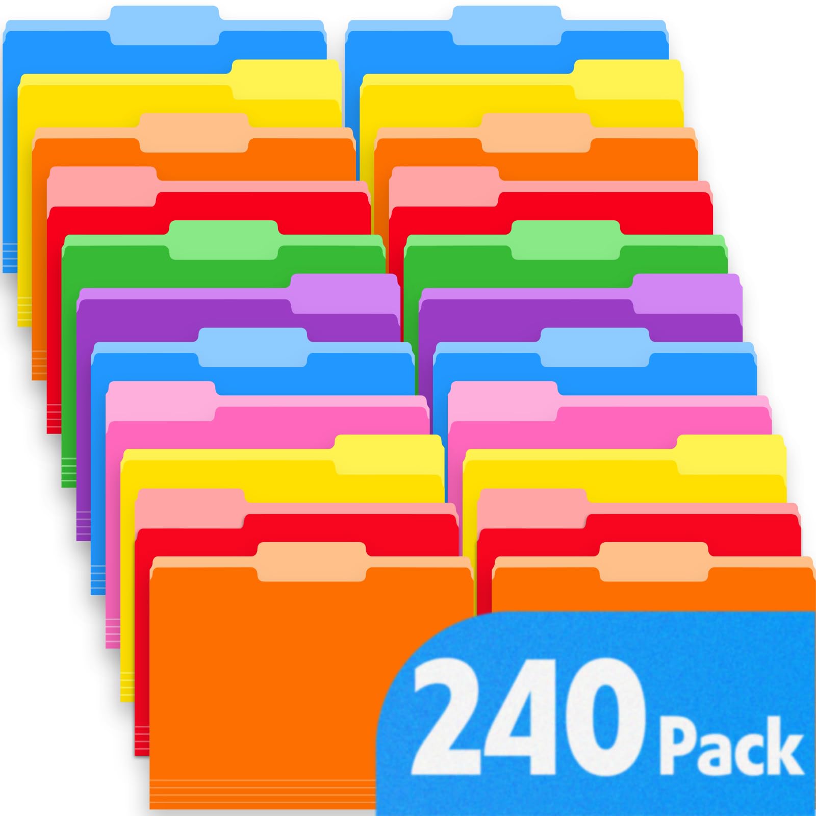 Photo 1 of 240 Pack Colored File Folders, 1/3 Cut Tab File Folders Letter Size 8.5 x 11 Inch, Assorted 8 Colors Filing Folder for Office School Business