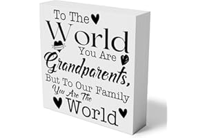 MMIISHE Grandparents Wooden Box Sign Home Wall Decor 5 X 5 Inch Rustic to the World You are Grandparents Wood Box Sign