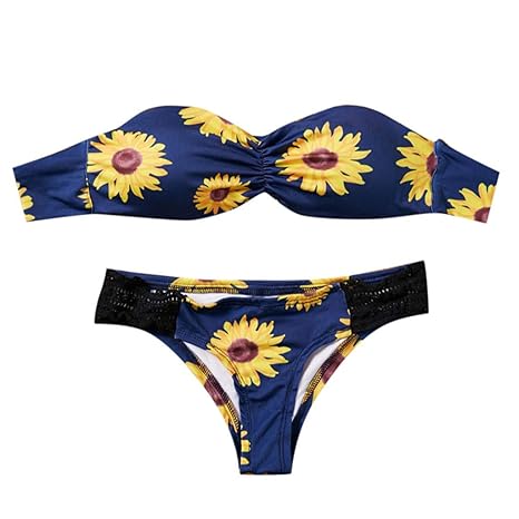 Moserian Damen Sunflower Print Tube Up Zweiteiler Badeanzug Bikini Bademode Badeanzug