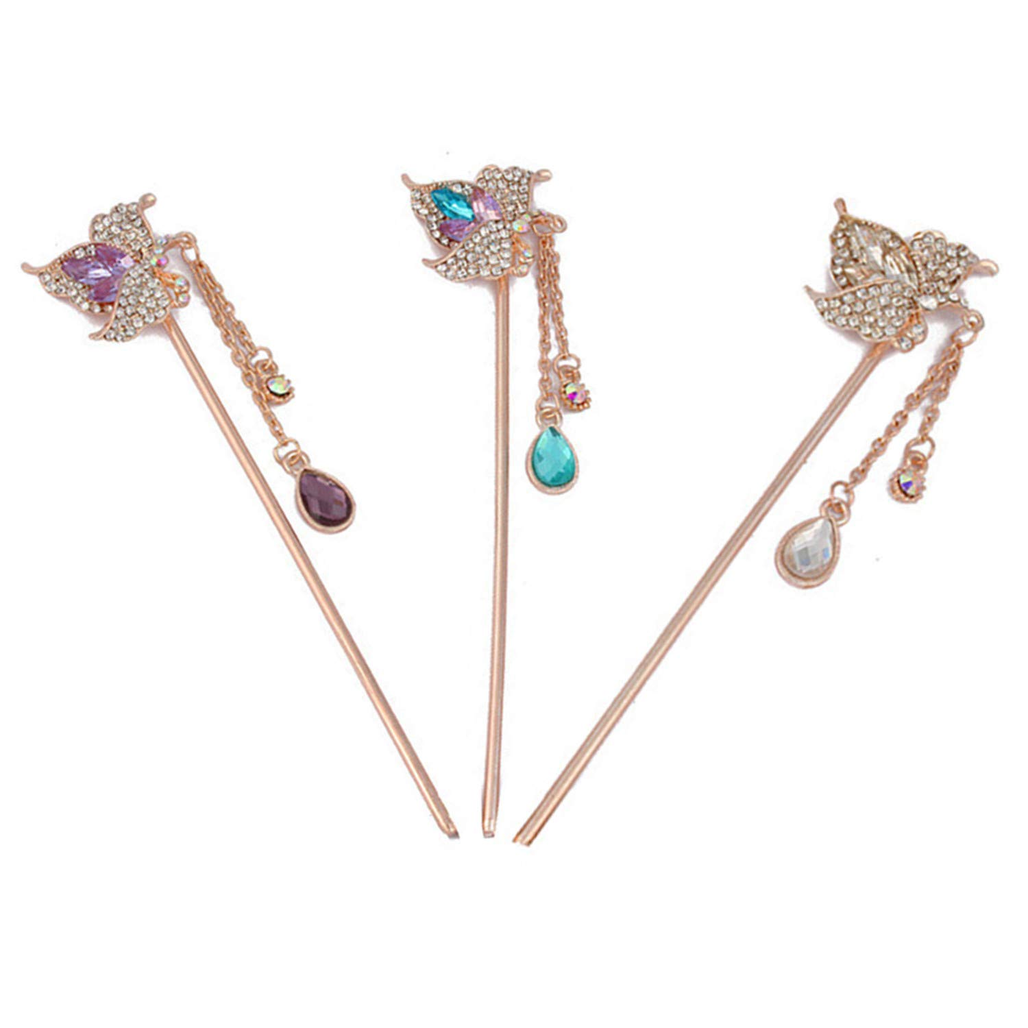 Amazon Com Han Sheng 3 Pcs Elegance Rhinestone Hair Stick Hair