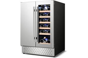 Tylza Wine and Beverage Refrigerator, 24 inch Dual Zone Wine Beverage Cooler Built-in and Freestanding, with Seamless Stainless Steel Door Quick Cooling Under Counter Beer Wine refrigerator