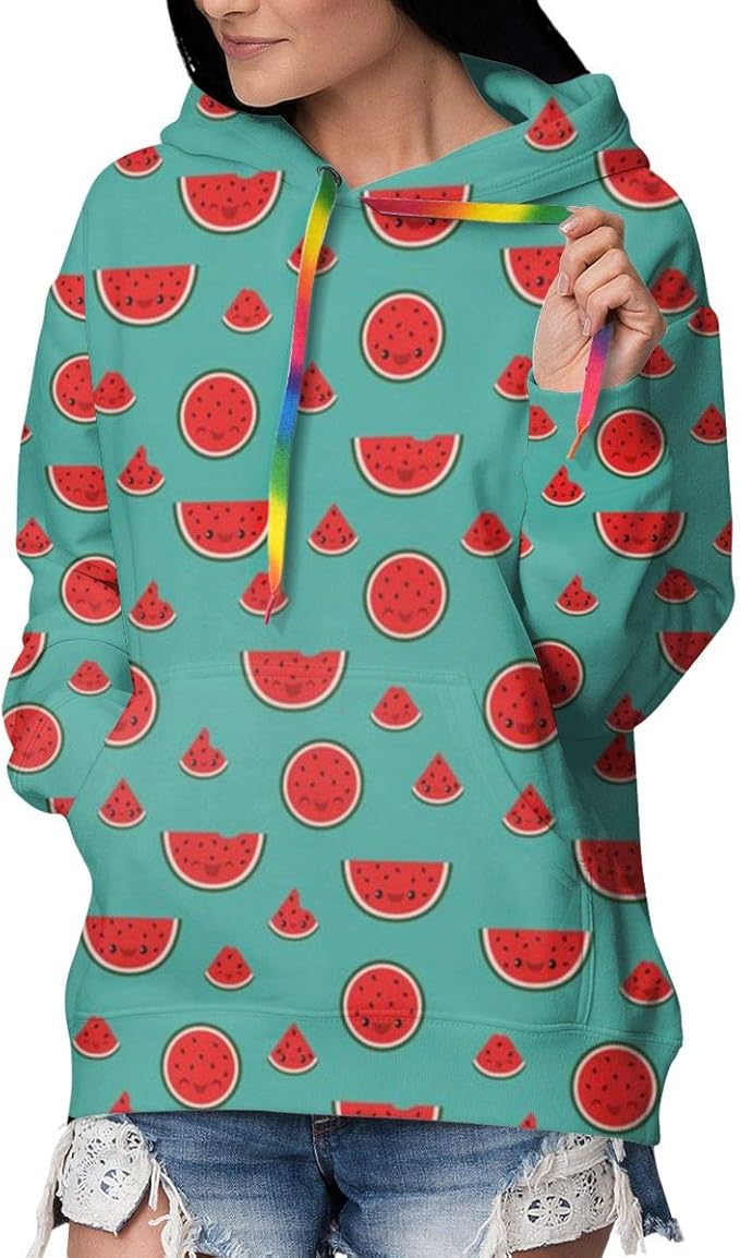 Womens Hoodie Sweatshirt Pullover Cute Watermelon Pattern Casual Hooded ...