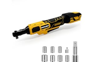 RAYLEEY 3/8" Cordless Ratchet Wrench for DEWALT 20V MAX Battery, 45 Ft-lbs(60 N.m) Power Electric Ratchet Tool Kit, Variable Speed Control, 7 Sockets, 1/4"Adapter & 3" Extension Bar (Tool Only)