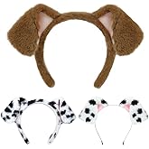 Beviliu Dog Ears Headband, 3 Pack Realistic Puppy Dalmatian Ears Headband, Fluffy Cat Bunny Bear Costume Halloween Christmas for Washing Makeup Cosplay Birthday Party