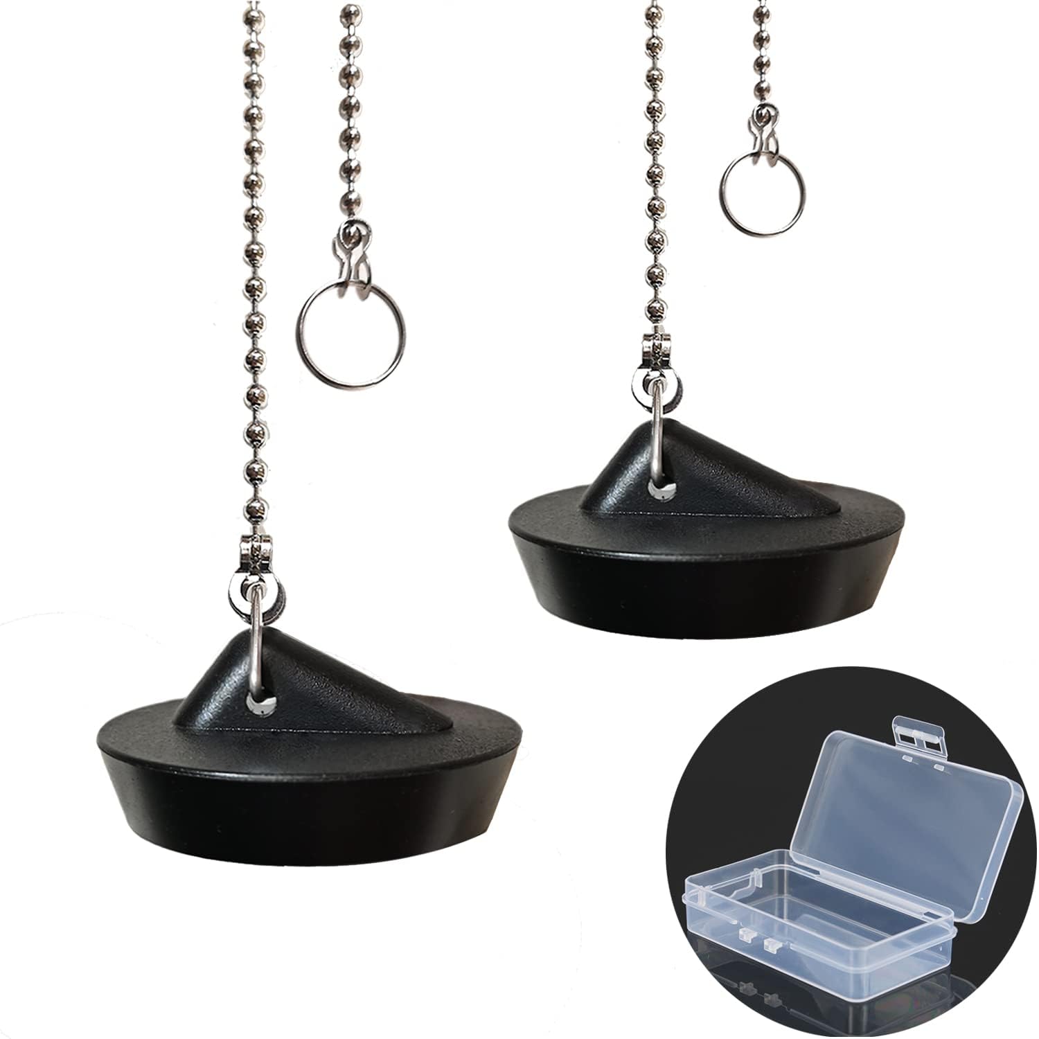 2 Pack Tomario Silicone Sink Bath Plug with Chain, 450mm Stainless Steel Ball Chain Hook for Kitchen Bath Sink Drain Stopper Plug (1 3/4 Inch, Drain Plug Size Between 42 to 45.5 mm)