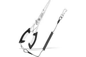 Pullther fishing Stainless Steel Fishing Pliers,Needle Nose Pliers Fishing,Fishing Pliers Hook Remover,Fishing Pliers Kit with Lanyard,Braid Cutter Rustproof Fishing Multitool for Saltwater Freshwater