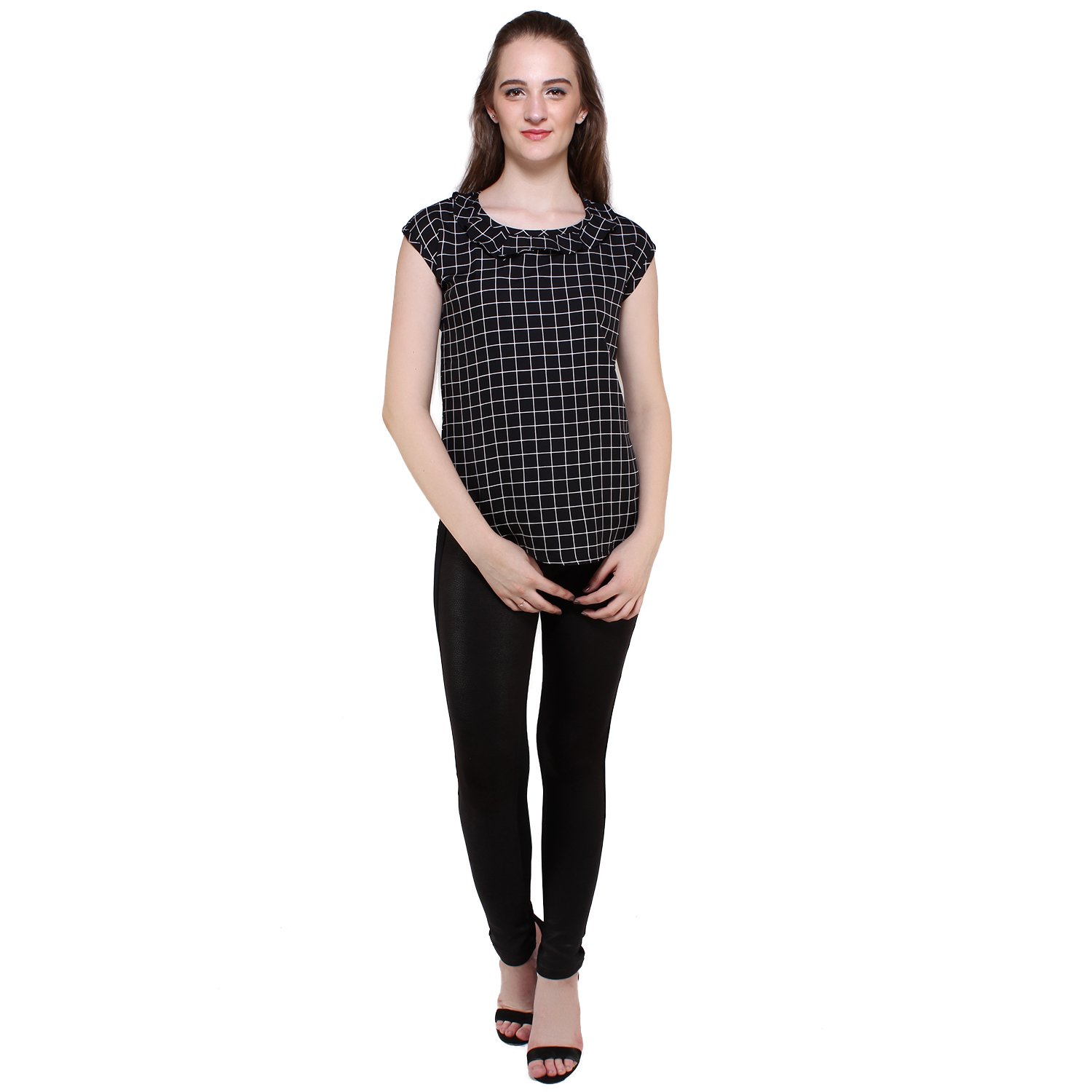 mallory winston casual sleeveless printed women's black top