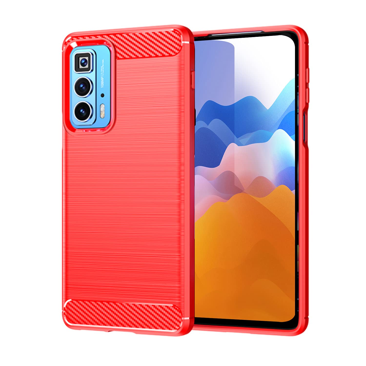SCL Case for Moto Edge 20 Pro Case [Red], Carbon Fibre Effect Gel Grip Protection Cover [Anti Scratch][Anti Collision] Case Compatible with Motorola Edge 20 Pro