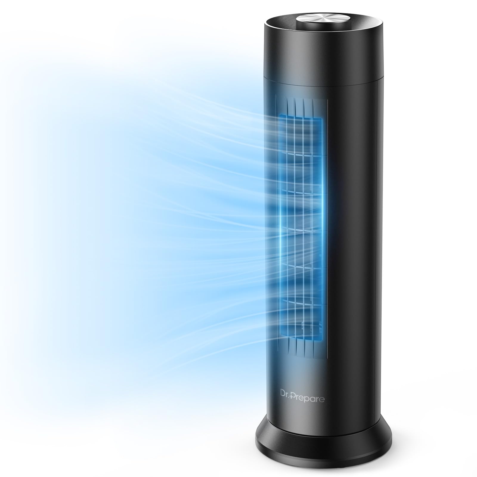 DR.PREPARE  Tower Fan, 28 dB Quiet Desk Fan, 3‑Speeds, 80° Oscillation, Detachable Washable Bladeless Design, 16 Inch Portable Table Fan for Room, Home, Office,Black