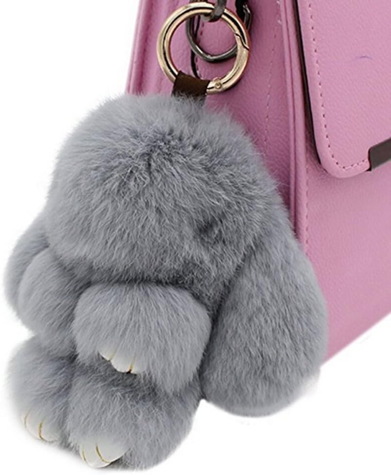 Bestowal Soft Fluffy Faux Fur Rabbit Doll Keychain Pendant (18cm, Light Grey) - Image 4
