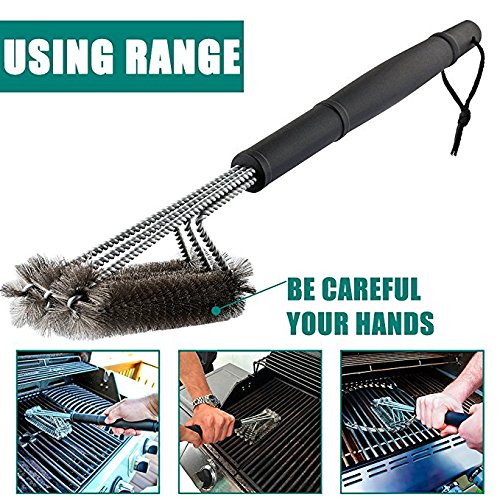 QcoQce BBQ Gloves Grill Brush Bristle Free Barbebue Grill Cleaning 18â€ Brush Stainless Steel Grilling Tool, Long Handle,Includes Pastry Basting Brush