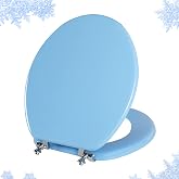Angol Shiold Wood Toilet Seat, Zinc Alloy Hinges (Round, Blue) | Round Toilet Seat, Scratch Resistant Wood Surface, Easy to Install and Clean