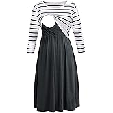 Smallshow Women's Maternity Nursing Dress 3/4 Sleeve Dress for Breastfeeding