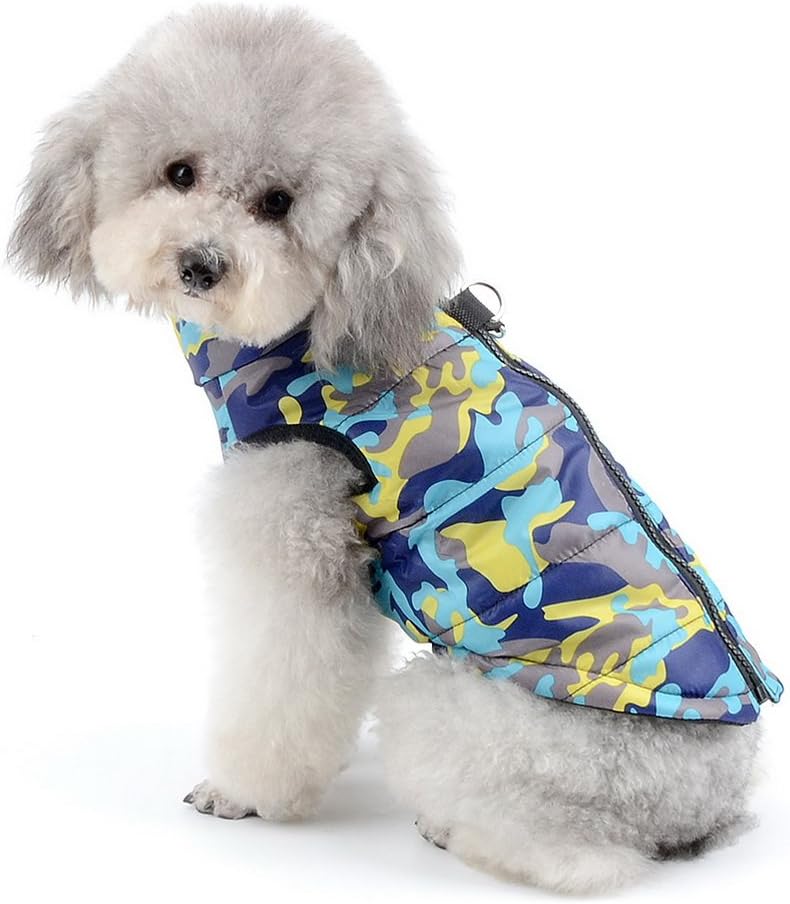 SELMAI Camo Waterproof Small Dog Cat Winter Coat Quilted Vest Jacket Harness with D-ring Pet Puppy Puffer Coat Chihuahua Cold Weather Clothes Apparel Blue M - Image 5