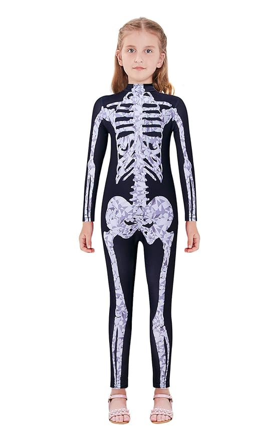 Funnycokid Halloween Costumes for Girls 3D Skeleton Zip Up