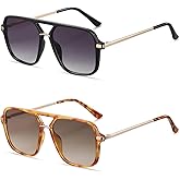 DUSHINE Retro Square Double Bridge Sunglasses for Women Men, Trendy Aviator, 90s Shades