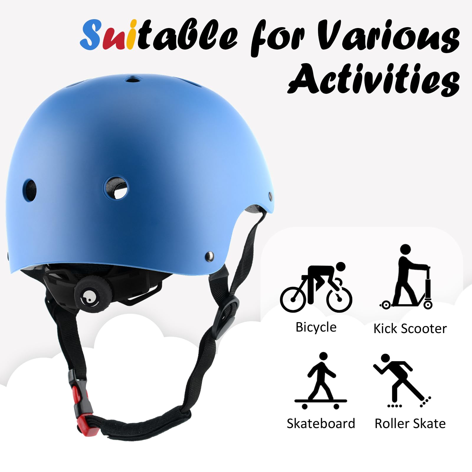 Kids Bike Helmet, Adjustable and Multi-Sport, from Toddler to Youth, 3 Sizes